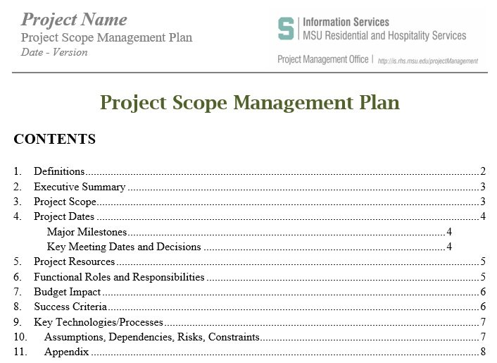 Plan Scope Management Template