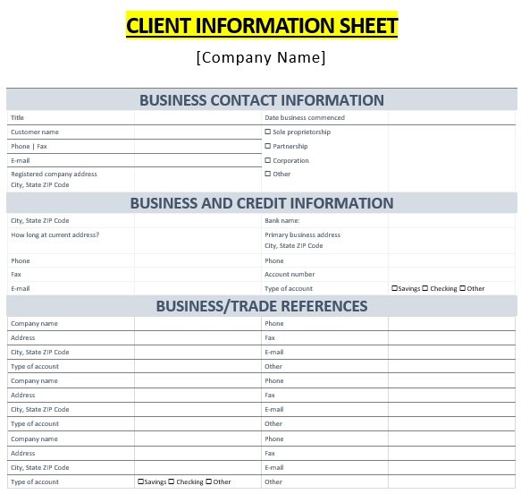 25+ Client Information Sheet Templates [Word, PDF] » TemplateData