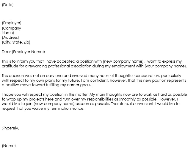 free resignation letter template 1