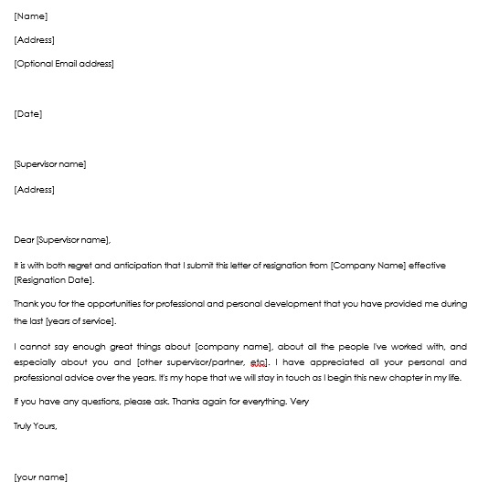 free resignation letter template 2