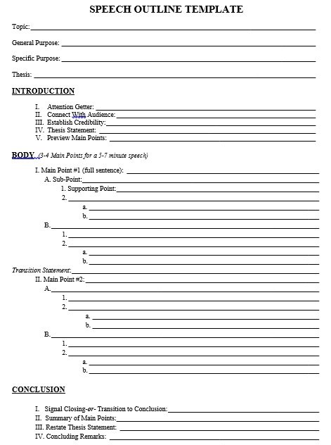 Speech Outline Template Word