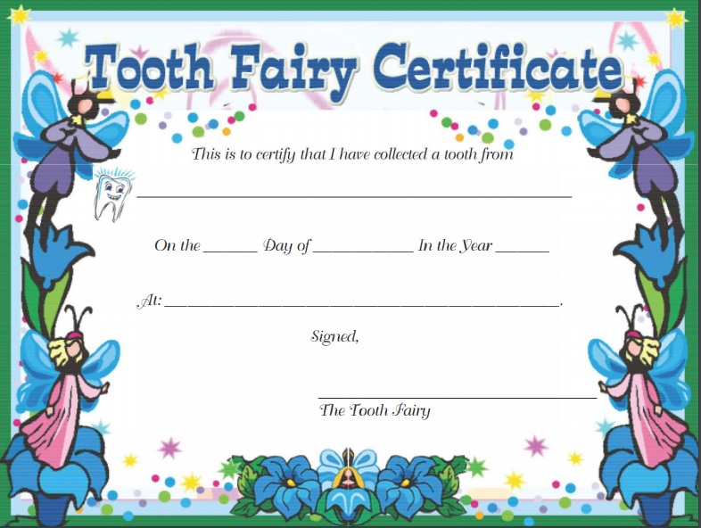 tooth fairy certificate first tooth