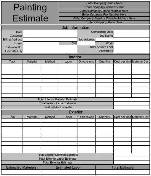  Painting Estimate Template Excel 