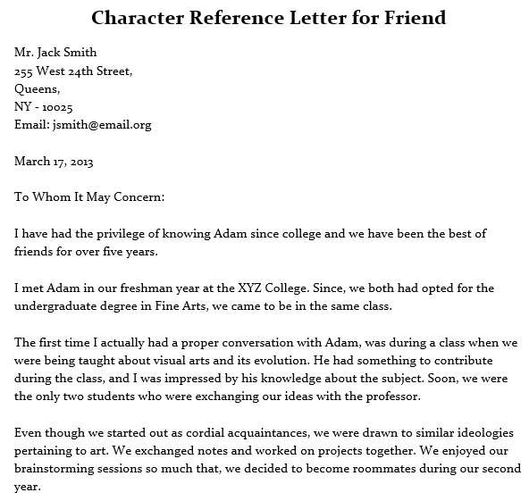 character reference letter for friend