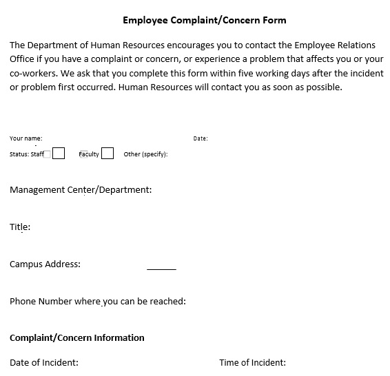 30+ Free Employee Complaint Forms & Templates [MS Word]