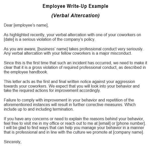 employee write up example