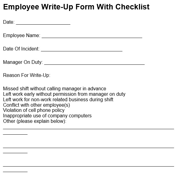 employee write up form with checklist