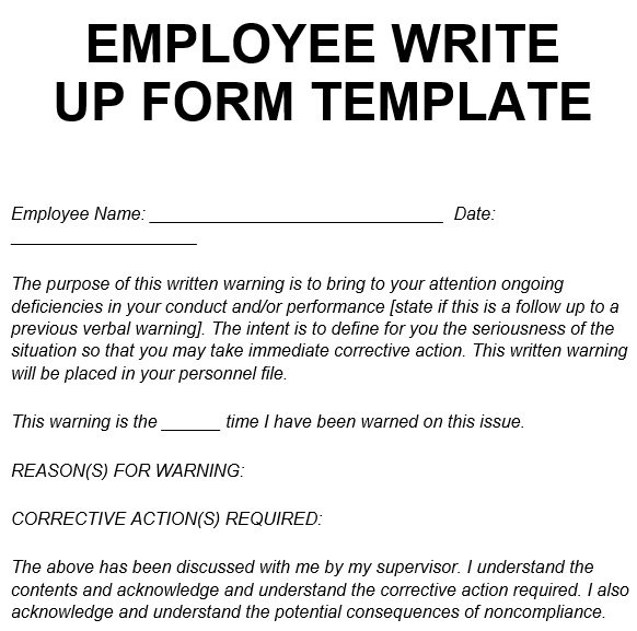 Employee Write Up Form Printable