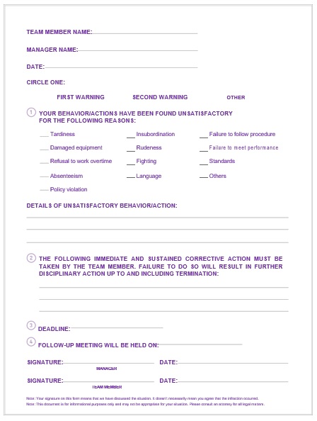 free employee write up form 5