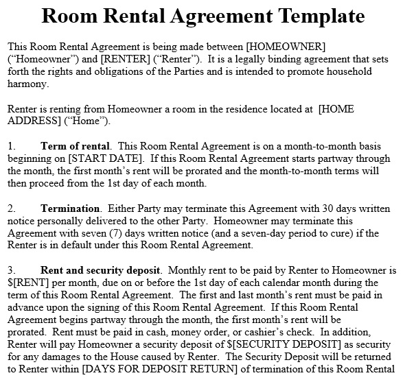 free room rental agreement template 8