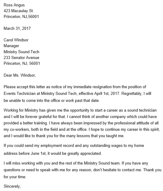printable immediate resignation letter 2