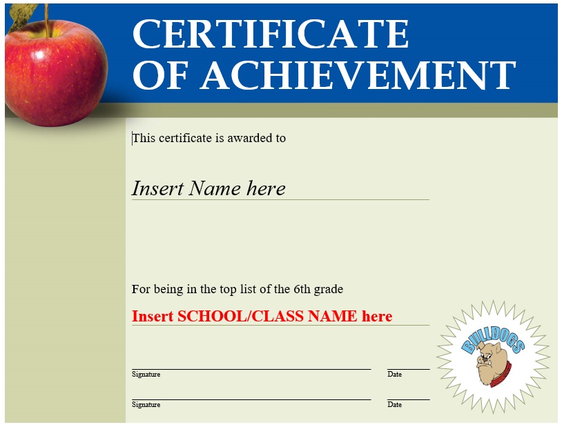 Printable Certificate of Achievement Templates (MS Word)