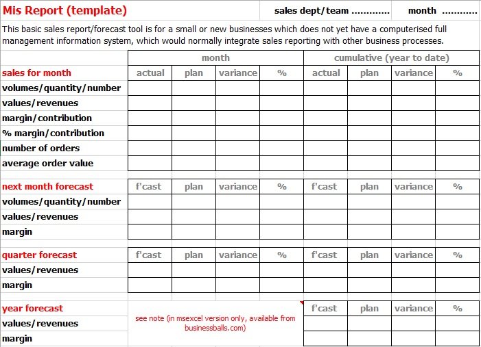 free mis report format in excel