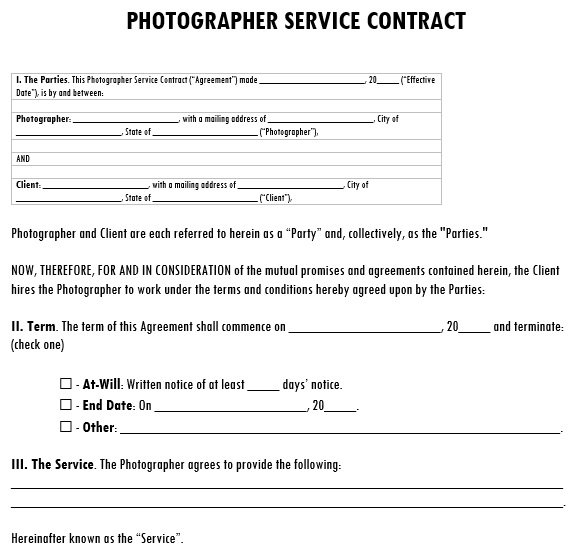 free photography contract template