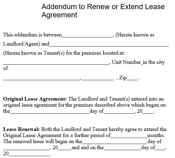 free lease extension addendum templates renewal agreements word templatedata