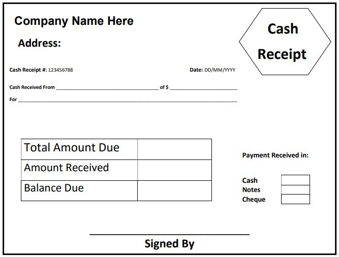 blank cash receipt template