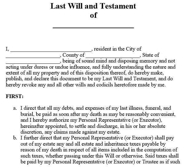 Printable Last Will and Testament Templates & Forms (Word, PDF ...