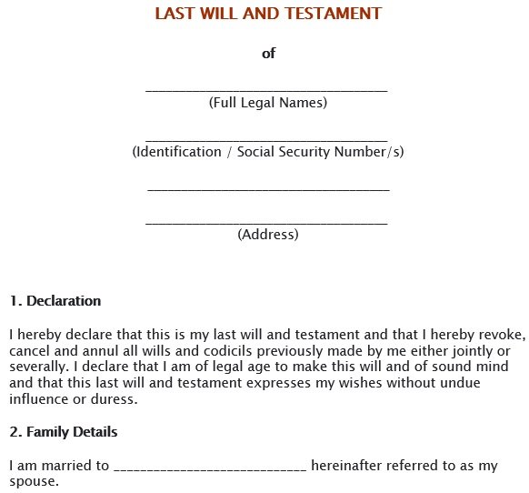 Printable Last Will and Testament Templates & Forms (Word, PDF ...