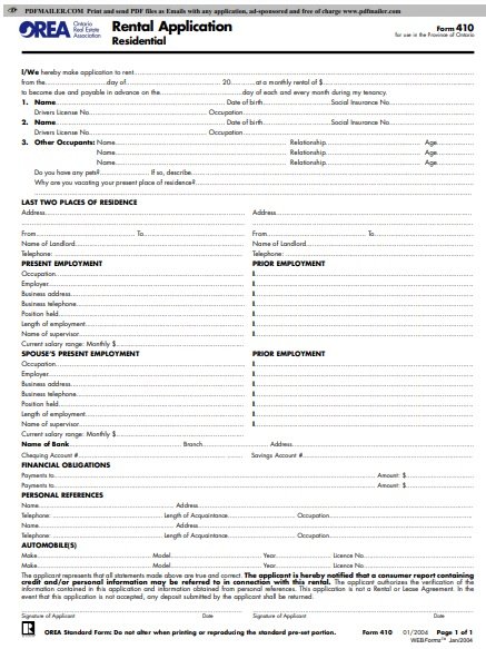 printable rental application form