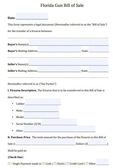 firearm gun bill of sale form florida