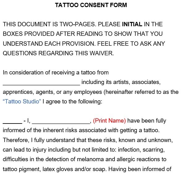 free printable tattoo consent form