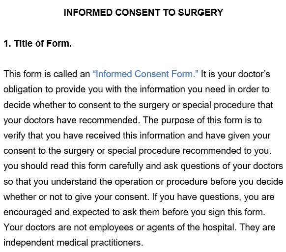 free surgical consent form template