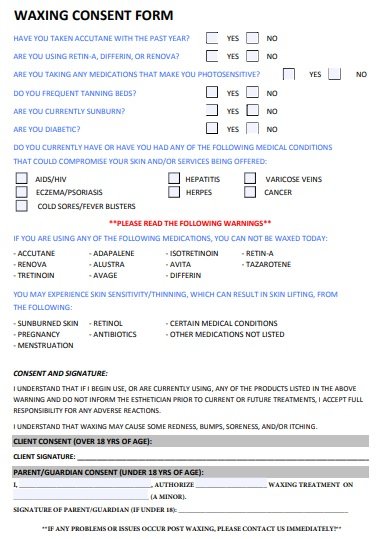 printable waxing consent form