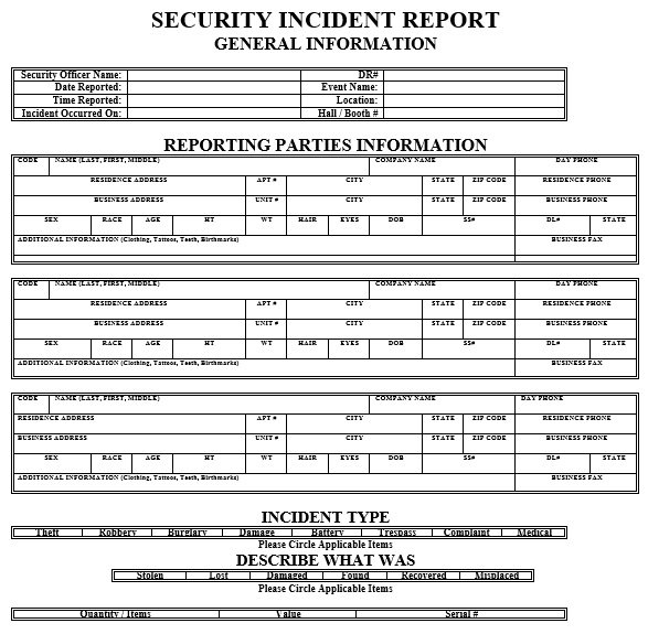 free security report template 3