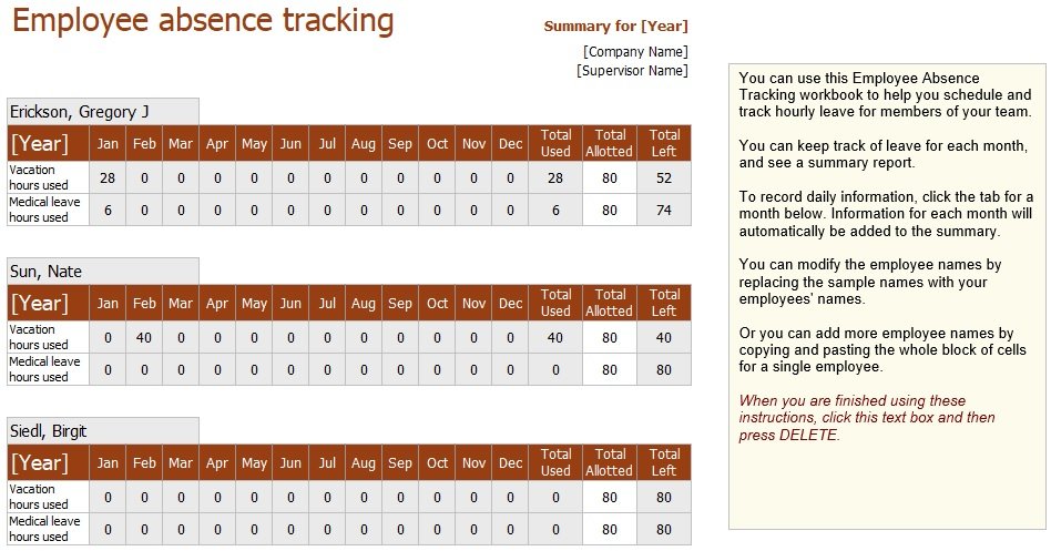 employee absence tracking excel