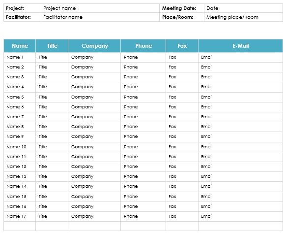 meeting sign in sheet template