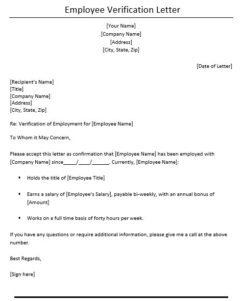 employee verification letter