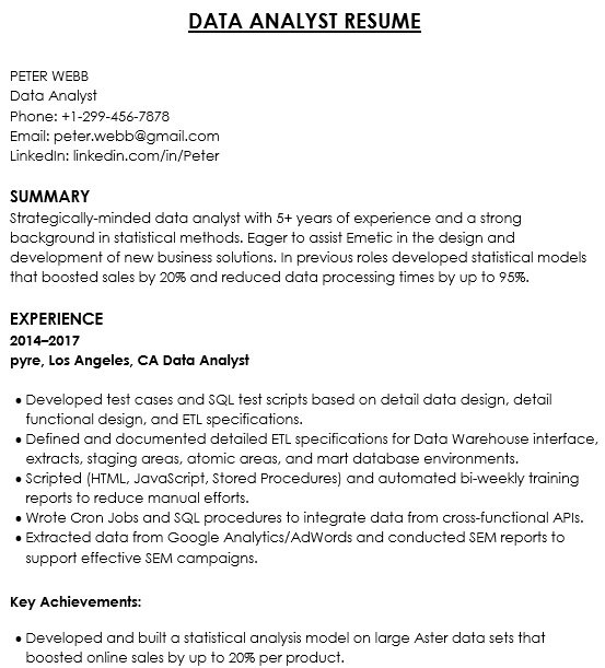 free data analyst resume example