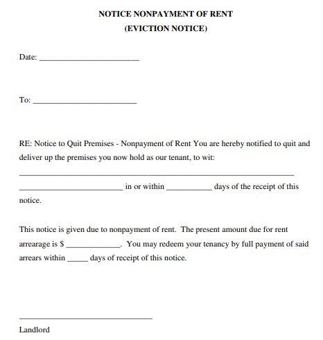 eviction notice form for non payment of rent