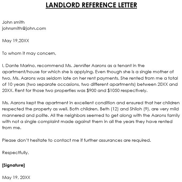 landlord reference letter template word