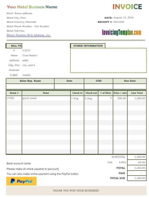 hotel bill form