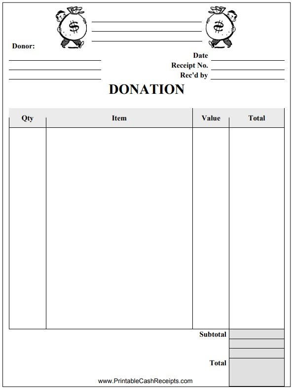 charitable donation receipt template