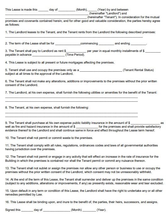commercial property lease agreement template