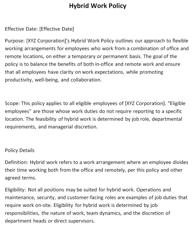 hybrid work policy template