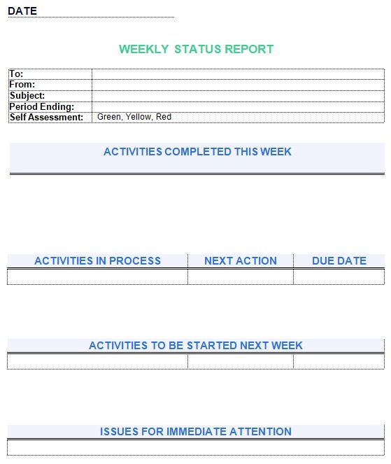 weekly project status report template